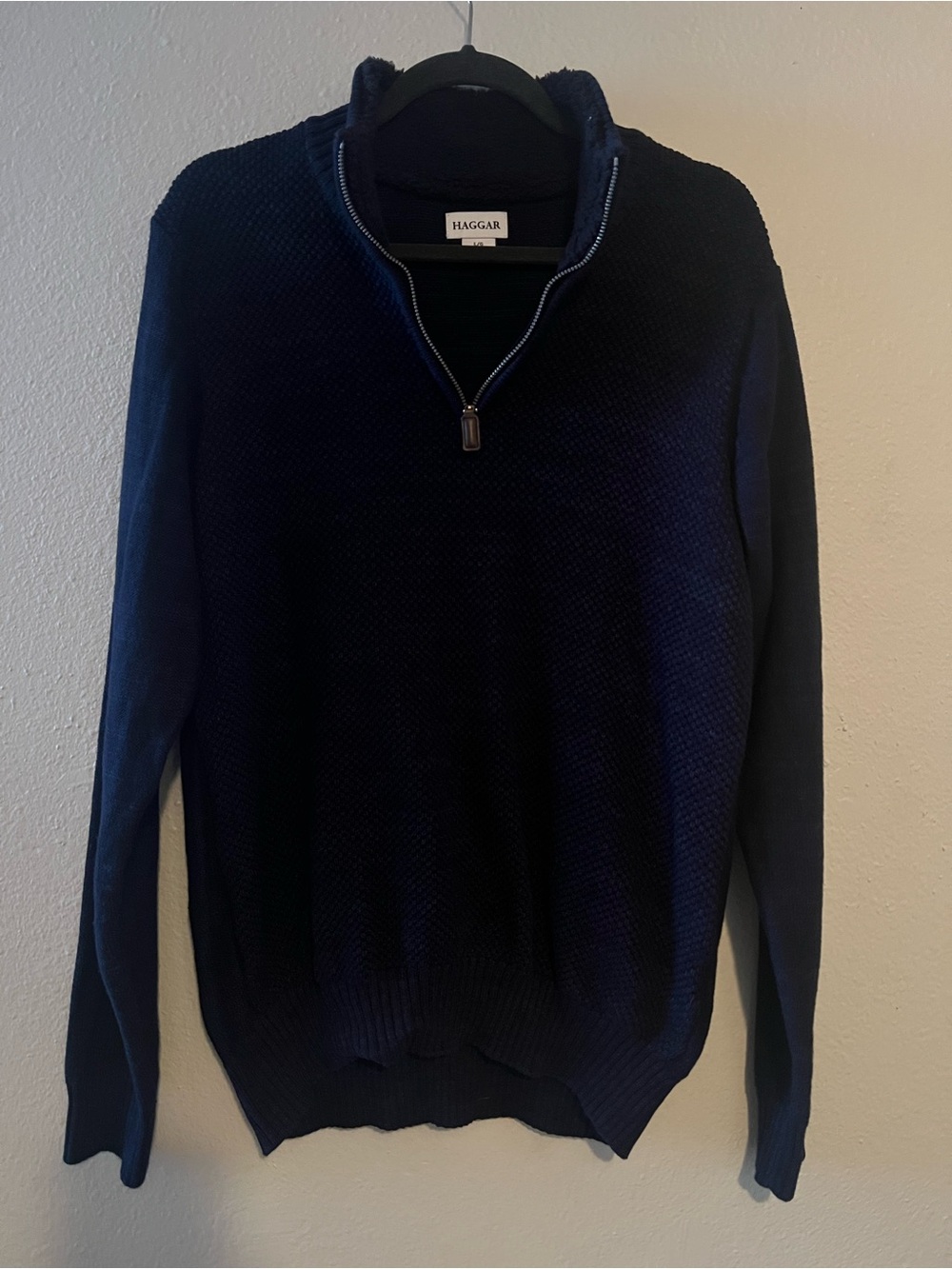 Haggar Men's Dark Navy Half-Zip Textured Sweater